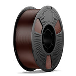 3D printing filament spool, copper-brown filament with gray perforated hub and black core