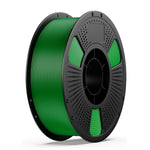 ASA 3D printing filament spool in green on a black perforated wheel
