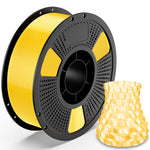 PLA Crystal filament spool with yellow translucent hex-pattern filament sample