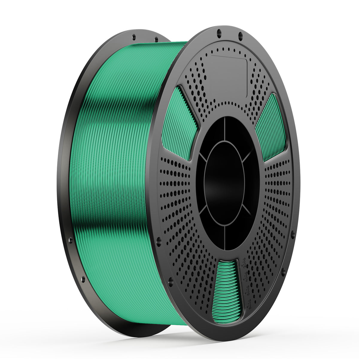 Green metal wire spool with black perforated reel and center hub