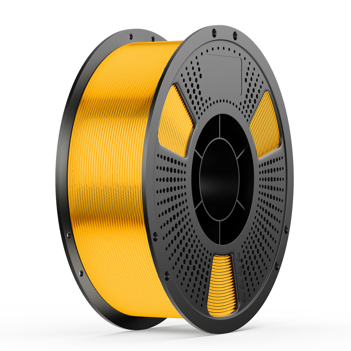 Yellow metal wire spool with black perforated reel and center hub