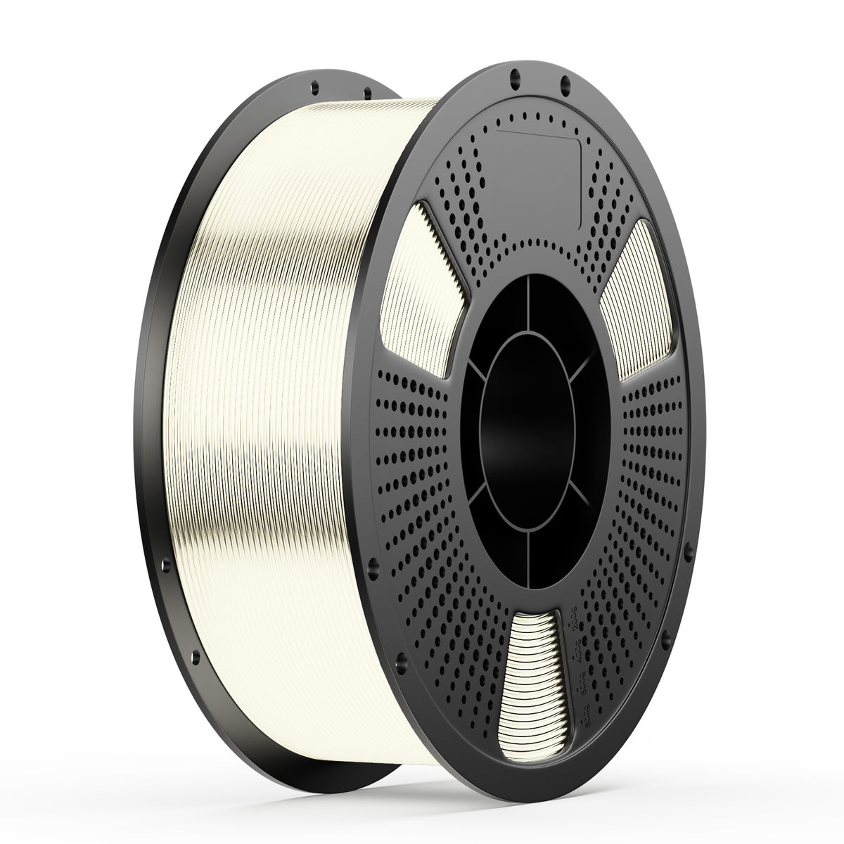 Cream metal wire spool with black perforated reel and center hub