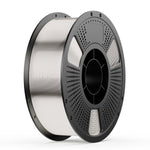 Silver metal wire spool with black perforated reel and center hub