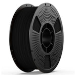PETG matte filament spool, black spool with perforated gray reel and black filament