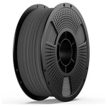 PETG matte filament spool, dark gray filament on perforated gray reel with black frame