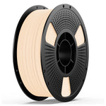 PETG matte filament spool, beige filament on perforated gray reel with black frame
