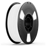 PETG matte filament spool, white filament on perforated gray reel with black frame