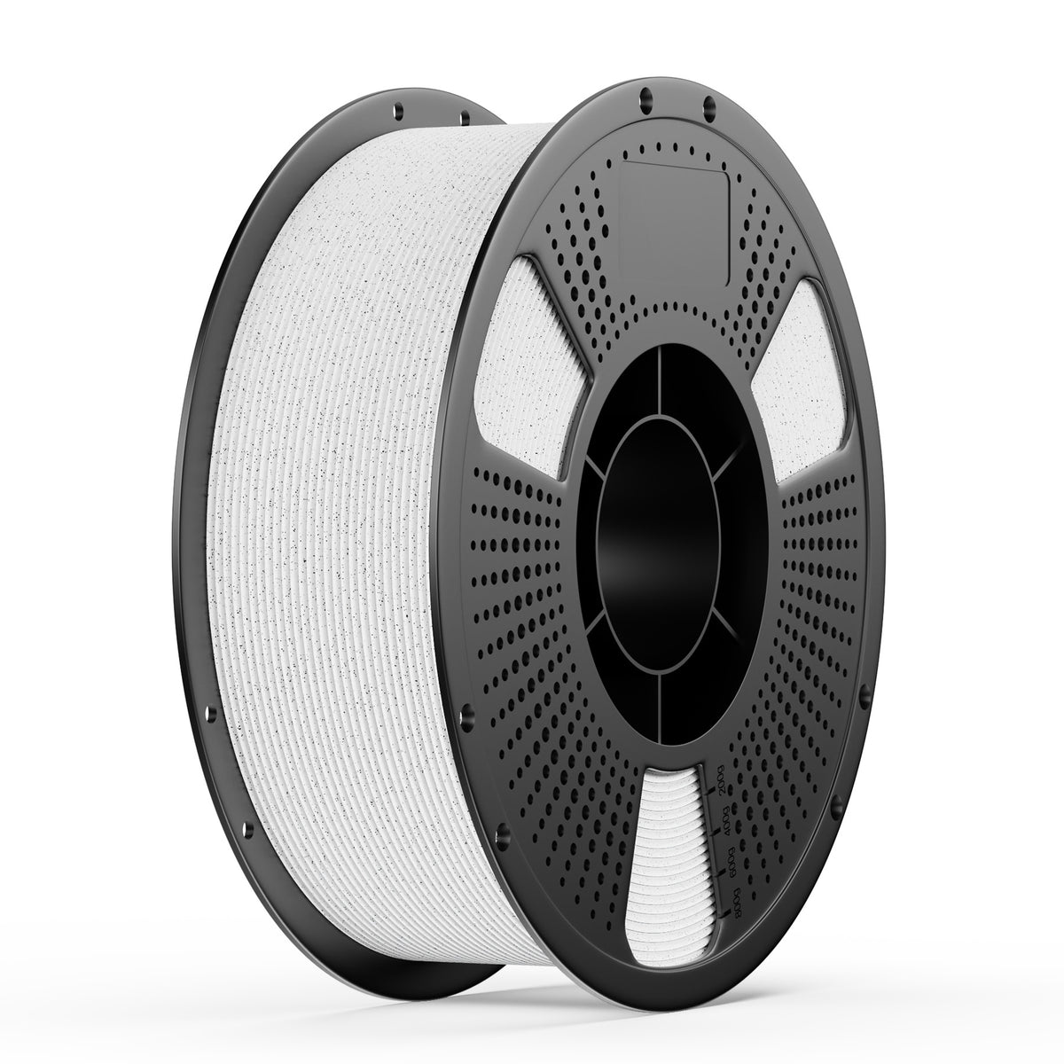 PLA 3D printing filament spool, white filament on black frame