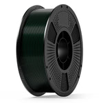 3D printing filament spool with dark green filament on black dual-color reel