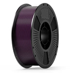 3D printing filament spool with purple filament on black dual-color reel