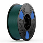 3D printing filament spool with tri-color filament: teal/green and blue accents