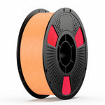 3D printing filament spool with tri-color filament: orange with red accents