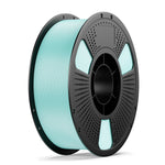 3D printing filament spool, teal PLA+ Hyper, on black perforated holder