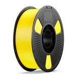 3D printing filament spool, yellow PLA+ Hyper, on black perforated holder