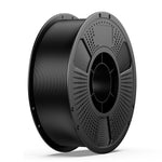 Dark TPU 3D printing filament spool with perforated drive plate and central hub.