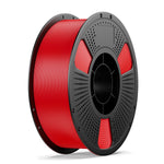 TPU 3D printing filament spool, red coiled filament on black perforated reel