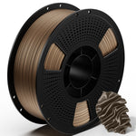 3D printing PLA metal filament spool with bronze copper filament and curled sample strand