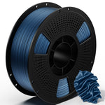 PLA filament spool, black reel with blue filament and blue end piece