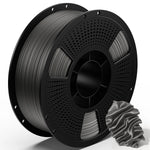 3D printing PLA metal filament spool with gray-silver metallic filament and coiled sample