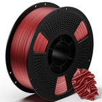 PLA filament spool, black reel with red filament and red end piece